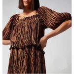 Ganni NWT Pleated Georgette Midi Dress Tigers Eye Size 36 US Size 4 Printed Photo 3
