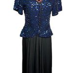 formal dress sequins v neck short sleeve swing skirt Blue Size M Photo 0