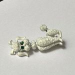 White Enamel Poodle Dog With Green Rhinestone Eyes Brooch Pin Photo 6