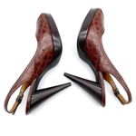 Linea Paolo Size 8 Slingback Croc Embossed Cognac Brown Stiletto Heel Peep Toe Photo 2