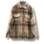 ZARA Plaid Shirt Jacket Women’s Size Large Cream Tan Gray Long Sleeve Collared Photo 1