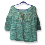 Vintage Y2K Unbranded Knit Turquoise Off Shoulder Cardigan Blue Size M Photo 0