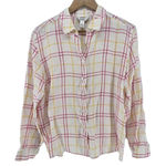 Talbots Petites Irish Linen Button Up Shirt Size 14 Plaid Pink Yellow White Photo 0