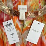 Chico's Chico’s Summer Ikat in Watermelon Fizz Sheer Knot Front Top Sequins & Buttons Photo 4