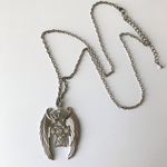Silver Toned Cross With Wings And Crown Necklace Photo 5
