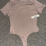 Cyrus NWT Women’s Tan Ribbed Bodysuit - Short Sleeve, Thong Photo 0