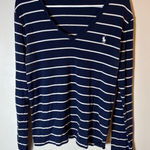 Ralph Lauren Polo  Women's Navy White Stripe V Neck Long Sleeve T Shirt Top XL Photo 0