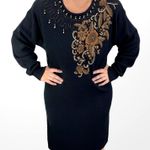 80s Vintage LARISA Black Embroidered and Beaded Knit Midi Sweater Dress Size L Photo 8
