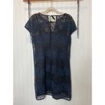 Loft NWT  Lace Dress Blue & Black Sheer Yoke Short Sleeve Mini Shift Dress Size 6 Photo 3
