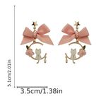 Gold Plated Cute Pink Big Bowknot Drop Earrings‎ Hollow Out Flower White Cat Photo 5