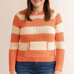 Excellent Pinc Premium Women Coral Cream Striped Knit Hoodie Sweater Size Large Orange Photo 0