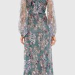 Mac Duggal Gray Embellished Illusion Long Sleeve Faux Wrap Gown NEW Photo 1