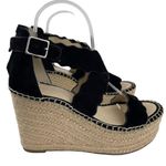 Marc Fisher Calita Black Suede Scalloped Crisscross Platform Espadrille Wedge 7M Photo 1