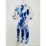 Natori White Blue Floral Collared Front Button Cinched Waist Andora Dress Size 8 Photo 5