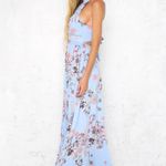 Light Blue Floral High Neck Open Back Maxi Dress Photo 4