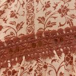 🌸 Boho Peasant Blouse M Floral Crochet Lace Tie Neck 3/4 Sleeve Festival 🌻 Orange Size M Photo 2