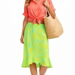 Fresh Produce Vintage  Lime Green Yellow Floral Ruffle Pull On Skirt - Sz M 💚🎀 Photo 0