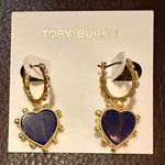 Tory Burch NEW AUTH New  Gold Heart Black Stone Drop Earrings w/Dustbag Photo 1