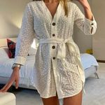 ZARA  NWT ivory white cotton Eyelet Belted long sleeve button mini shirt dress Photo 12