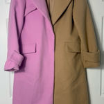 Akira  Sherbert Colorblock Pink Tan Longline Trench Coat Jacket Size L Photo 0