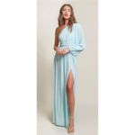 Line and Dot  Indira Pleated One-Shoulder Maxi Dress in Blue Sz XS Photo 1