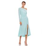 Mac Duggal 26485 Blue Foldover Long Sleeve Jeweled Midi Dress Photo 2