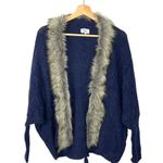 Military Hippie Felicity Faux Fur Batwing Cardigan Dark Blue Photo 0