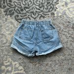 Denim Elastic High Waist Cuffed Shorts Blue Small Photo 3