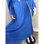 FARM RIO SHOULDERPADS SATIN LONG SLEEVE BLUE MAXI DRESS SIZE LARGE $260 NWT #194 Photo 5