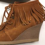 Minnetonka Women’s Leather Suede Moccasin Fringe Tassel Lace-Up Wedge Booties Photo 6