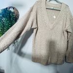 Aerie NEW  Womens Open Knit Oversized V-Neck Sweater Medium Y2K Tan Minimalist Photo 6