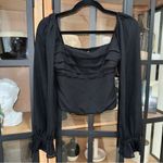 Abercrombie & Fitch Abercrombie corset top long sleeve ruched pleated squareneck bow ruffle babydoll Photo 6