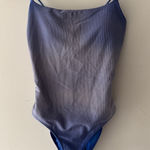 Aerie Blue Shiny Shimmery Ombré Ribbed Full Coverage One Piece Swimsuit Photo 0