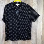 Maison Jules Medium Button Front Short Sleeve Black Top with White Polka… Photo 1