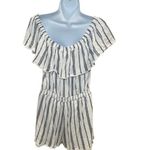 Lulus See Ya There White Black Striped Off the Shoulder Ruffle Romper Large Photo 3