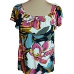 MB Bright Tropical Flowers Blouse Size M Photo 0