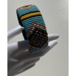 Vintage Handmade Navajo Indian Beaded Bracelet White Blue Red Yellow Sz 7.5” Photo 1
