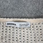 Bershka Crochet Knit Cropped Tie Front Top Size Medium Beige Boho Ruffle Hem Photo 3