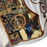 Vintage 90s Hand Painted T Shirt Dress M Cream Crochet Knit Fringe Pockets Size M Photo 3