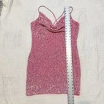 Shop17 XL sequin cowl neck stretch open low back mini dress D4 3048 Pink Photo 1