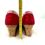 Toms size 6.5 red white wedge heels peep toe slide on Photo 7