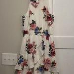 Iz Byer Cutaway Halter Double Ruffle Dress Junior Size Large White Floral Mini Photo 0