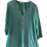 ZARA Women’s Green V-Neck Embellished Cotton Long Sleeves Blouse SZ M #1163 Photo 0