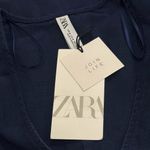 ZARA NEW  Navy Linen Blend Deep V Short Romper Resort Coastal Vacation M Photo 7