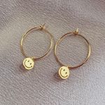 Smiley Face Gold Hoop Earrings Photo 0