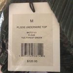 ONIA NWT Plisse Underwire Short Sleeve Crop Top Dark Forest Green Keyhole Back M Photo 6