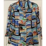 John Mark Wire Collar Sz Small Blouse Lagenlook Travel Print Postcards Vacation Photo 1