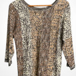 Nic+Zoe Brown and Cream Knit Round Neck 3/4 Sleeve Lightweight Sweater Medium Photo 0