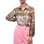 ZARA Floral Long Sleeve Button Down Shirt Satin Sz XL Photo 2