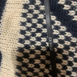 JOE & ELLE  fringe sweater navy creame fringe boho holiday fall winter knit print Photo 2